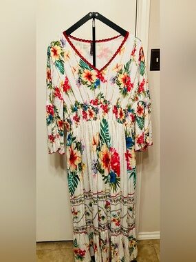 Me 2 Magic Bohemian Tropical Floral Maxi Dress - Size XXL